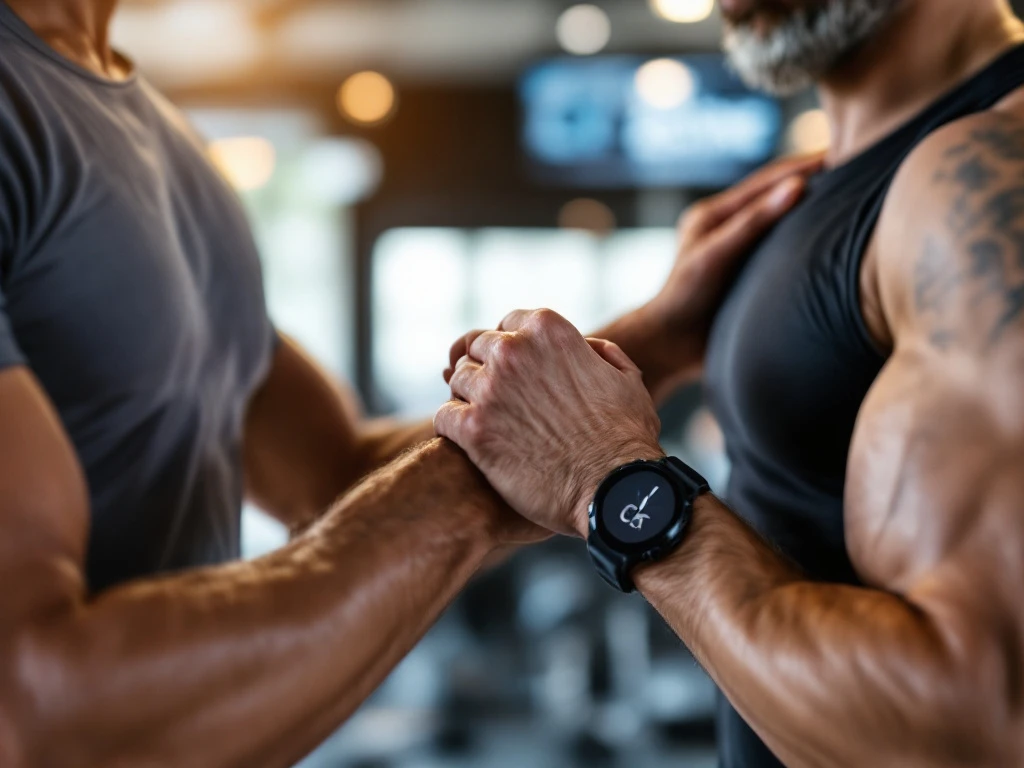Professionele personal trainer corrigeert de houding van een cliënt tijdens krachttraining in een moderne, exclusieve privégym met premium apparatuur.