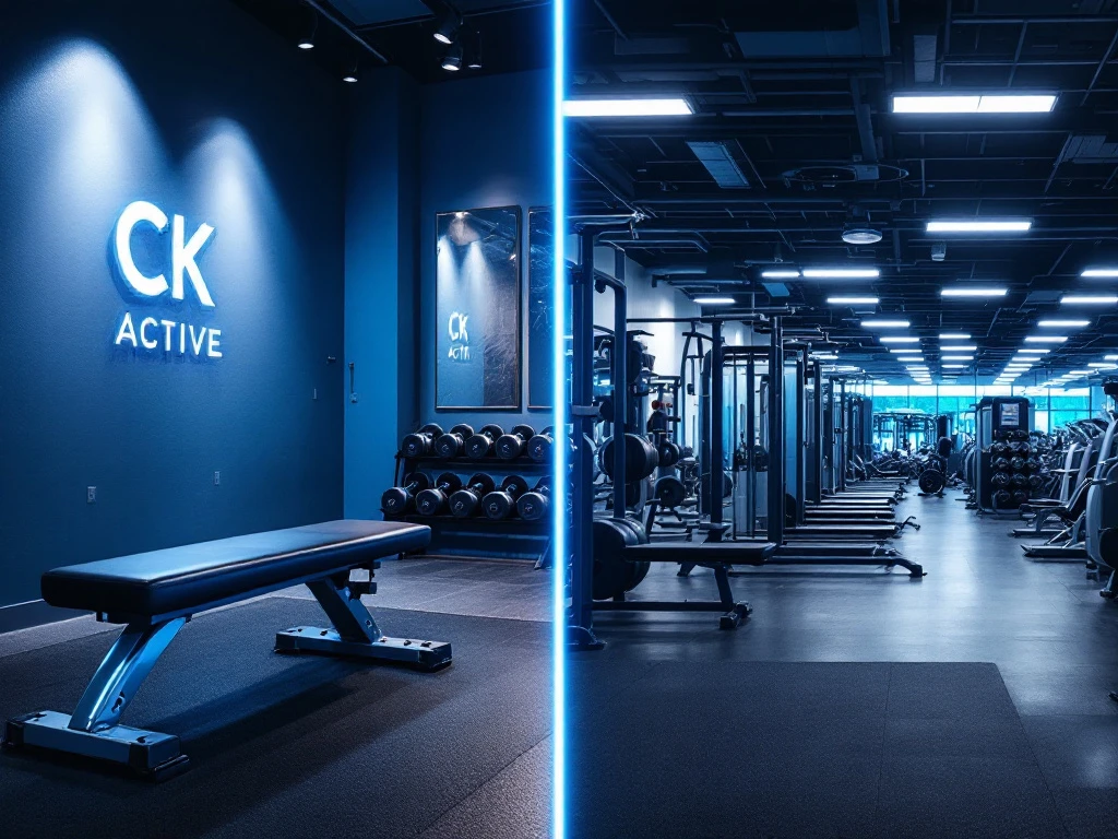 Vergelijking tussen een rustige, premium privéfitnessstudio met minimalistisch interieur en een drukke commerciële sportschool met meerdere trainingsstations.