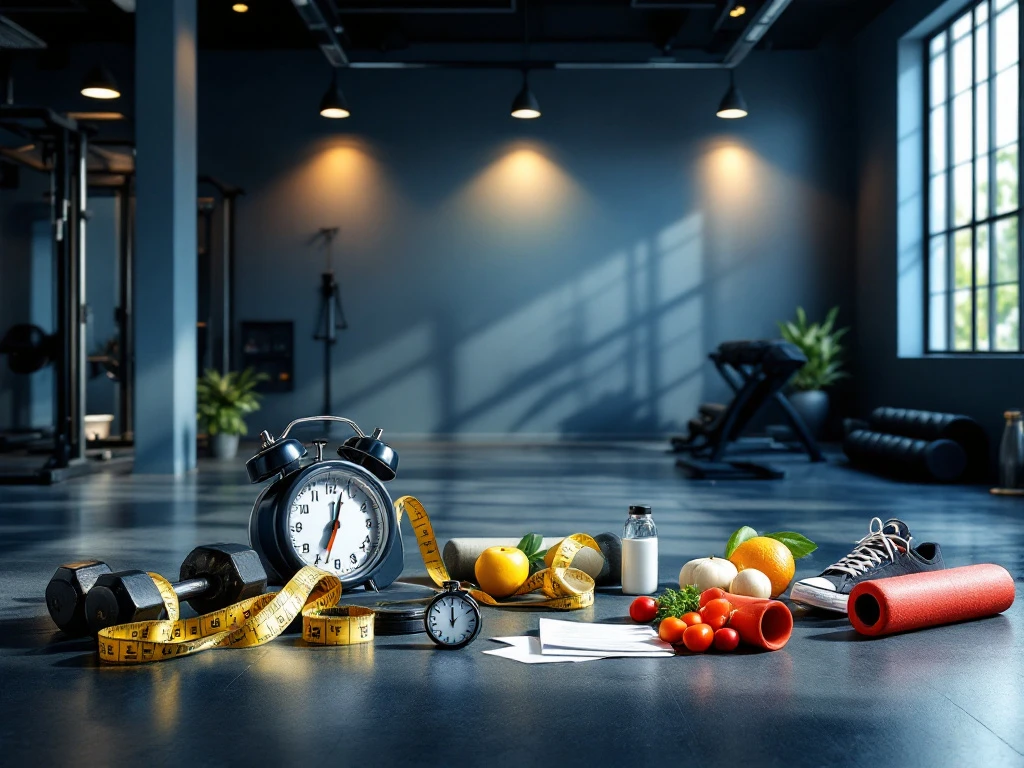 Moderne privétrainingsstudio met fitnesselementen voor persoonlijke trainingsdoelen in een professionele ruimte met natuurlijk licht.